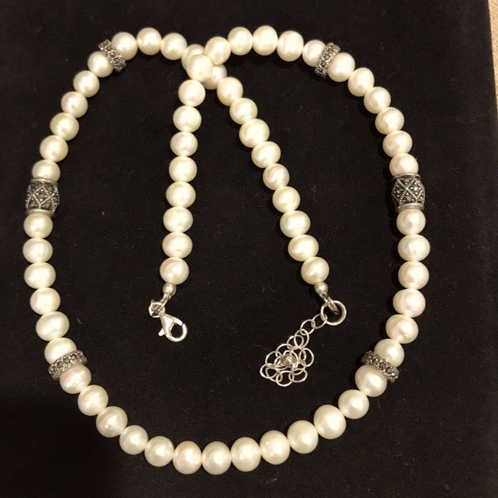 Freshwater Pearls Sterling Silver Marcasite 18-20”
